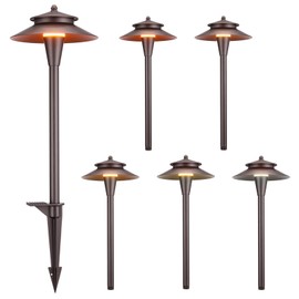 LEONLITE 5CCT Low Voltage Pathway Lights, 12-24V LED Landscape Path Light, 1800/2700/3000/4000/5000K, Double Layer, CRI90, IP65 Waterproof Landscape Lighting, Aluminum, Oil Rubbed Bronze, Pack of 6
