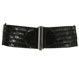 TFJ Women's Elastic Fashion Belt Hip Waist Metal Buckle Xs S Black Brown Gold (Black)