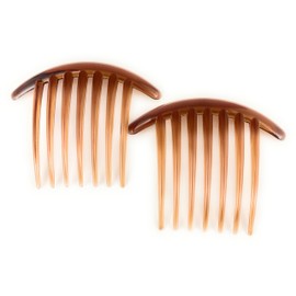 2 Brown Big Huge Hair Comb set pack Silver plastic teeth side clip 4 inches wide