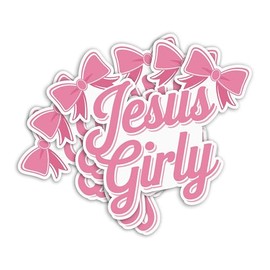 Set 3Pcs Jesus Girly Sticker Funny Quotes Pink Bows Christian Bible Verses Humor Religious Waterproof Die-Cut Vinyl for Water Bottle Laptop Phone for Friend Coworker Dad Mom (2 Inches)