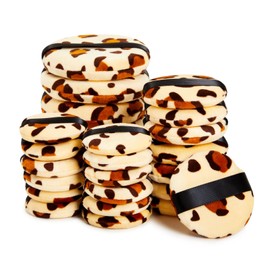 Paquete de 24 bocados de maquillaje con estampado de leopardo para polvo prensado, extragrande, grande, pequeño