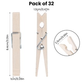 32PCS Wooden Clothes Pegs 8.4CM Strong Laundry Pegs for Washing Line Outdoor and Indoor, Photo Display Clips Wooden Pegs for Photos Cards Notes Hanging, Arts and DIY Crafts, Home/Party Decorations