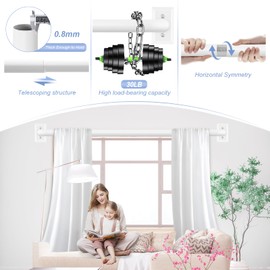 TANGWIN White Wrap Around Curtain Rods 66 to 120 Inch:Blackout Heavy Duty Adjustable Window Curtain Rod for Bedroom Kitchen,Modern Decorative Curved French Metal Single Drapery Rods Easy Install,White