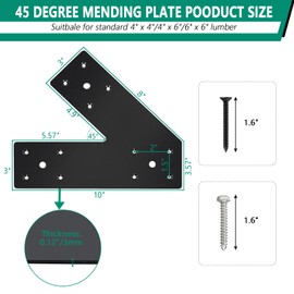 VoTwoofv 45-Degree Pergola Brackets 10" x 3",Slant Joining Brackets for 4 x 4 or 6 x 6 Lumber,Heavy Duty Mending Plate for Gazebo,Porch,Truss Framing,Log Cabins - 4Pack