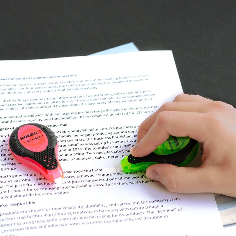 Kores - 2Way Correction Tape - Neon-Themed Roll On Correction,