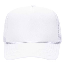 OTTO Wholesale 12 x Polyester Foam Front 5 Panel High Crown Mesh Back Trucker Hat - White - (12 Pcs)