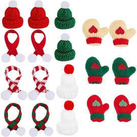 Gzerupes 30pcs Christmas Mini Knit Hat and Mini Scarf Christmas Tree Ornaments Knitted Wool Ornament Cute Doll Clothes Accessory Toy Decor Jewelry Making DIY Craft Art
