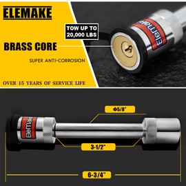 Trailer Hitch Lock 5/8" Hitch Pin Tow Receiver Lock, Brass Core Locking Mechanism, 3-1/2" Usable Length Heavy Duty Fits Class III, IV, V Hitches