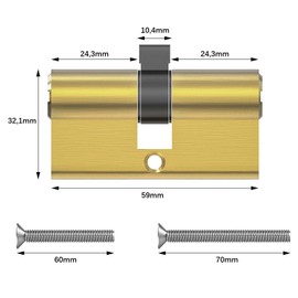 MANICAF Knob Cylinder 30/30, Euro Cylinder Lock, Lock Cylinder with Knob, Security Lock Front Door, Cylinder Lock 60 mm with 5 Brass Keys