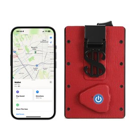 Smart Wallet for Men with Tracker, Works with Apple Find My(iOS), Anti-Lost Leather Money Clip Smart Wallet and Minimalist Slim Pop Up Cash Strap (Red)