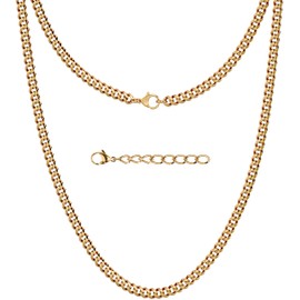 Silvadore 4mm Gold Chain Men Necklace - Real 18k Plated Stainless Steel CUBAN Link Jewellery - NON-TARNISH & Waterproof - 46cm / 18 inch (Velvet Pouch)