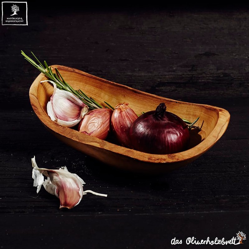 Olive wood bowl, baguette bowl, oblong in natural cut from