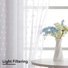 Simplebrand Polka Dots Sheer White Curtains 63 Inch Length 2 Panels, Elegant Airy Light Filtering White Sheer Curtains for Bedroom, Cute Jacquard Farmhouse Window Curtain Panels, 40Wx63L Inch