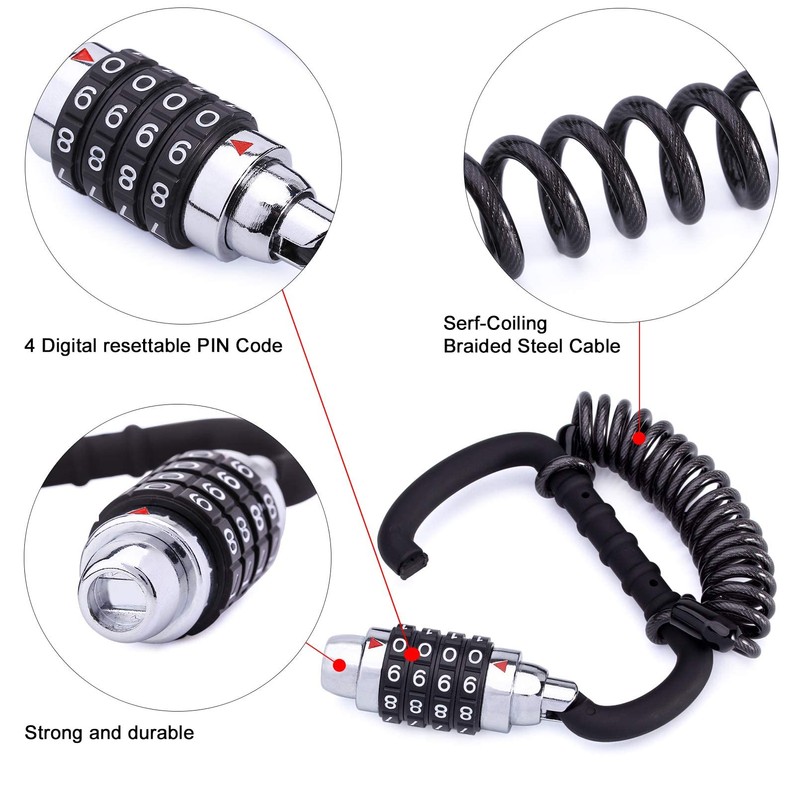 MEETLOCKS Motorcycle Helmet Cable Lock with 4 Digit Combination,Resettable Bike