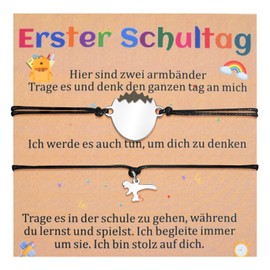 CheersLife 2 Pieces School Child Bracelet First Day of School Gift for Mum Son Daughter Grandson Dad Children First Day of School Boys First Day of School Girls Dinosaur and Egg Bracelet, Stainless