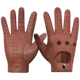 Meetoget Men's Leather Driving Gloves Unlined Goatskin Auto Driving Gloves With Touchscreen Gloves CAM01,CAMEL,Size L