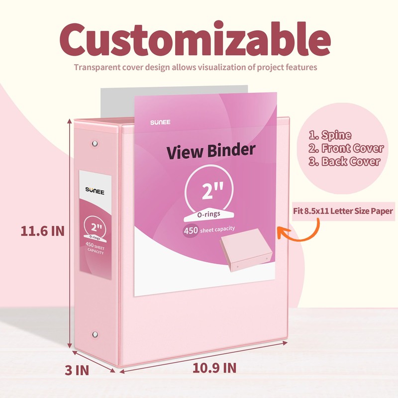 SUNEE 3 Ring Binders 2 Inch 4 Pack, Clear View