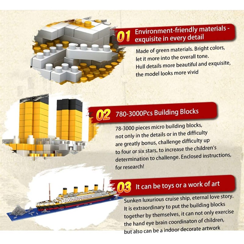 FULHOLPE Technik Titanic Building Blocks Kit, 1860 Clamping Blocks, Micro