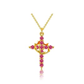 ZEATHAN Birthstone Cross with Cown Necklace for Women Christian Faith Jewelry Dainty Cross Crown Necklace for Women Cubic Zirconia Pendant Religious Gifts for Christian