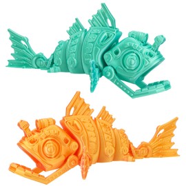 LUKIXTE 2Pcs 3D Printed Articulated Piranha Model, Fidget Stress Relief Toy, ADHD Toys, Flexible Joint Fish Figurines, Perfect Desk Pets for Children and Adults (Golden and Green)