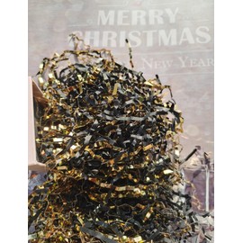 4OZ Crinkle Cut Paper Shredded Paper for Gift Box Baskets Filler, Black and Gold Crinkle Cut Paper Shred Filler Confetti for Packaging