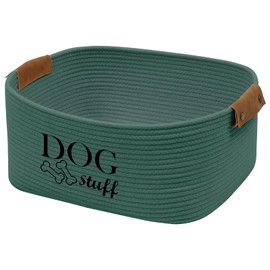 Geyecete Square Storage Basket for Dog Toys, Made of Cotton Rope Weave, Storage Container for Pet Toys and Accessories, Dog Clothes, Green