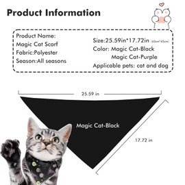 WYBXZXY Dog Bandana, Dog and Cat Scarf,Dog Bandanas Scarves for Small Medium Boy Girl Puppy,Accessories for Pet Collars,Lightweight Polyester (Black, Magic Cat)