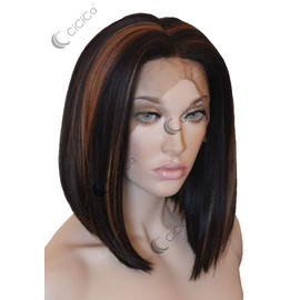 CiCiCa - “FELICITY”, Lace Front Wigs, Medium Length Bob Wig, Straight Wig, Dark Brown and Light Auburn Mixed with Light Ash Brown Wig, Premium Synthetic Heat Resistant Hair Replacement Wigs for Women.
