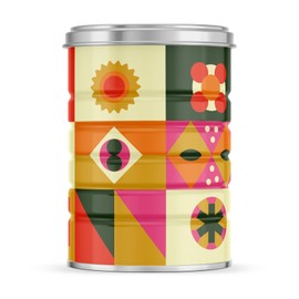 Roastar Retro Tin Can, Studio MPLS Designs, Collectable, Peel & Stick Valved End with Metal Lid, 8-12oz (4.0625 x 5.5 in) (Retro Block Design)