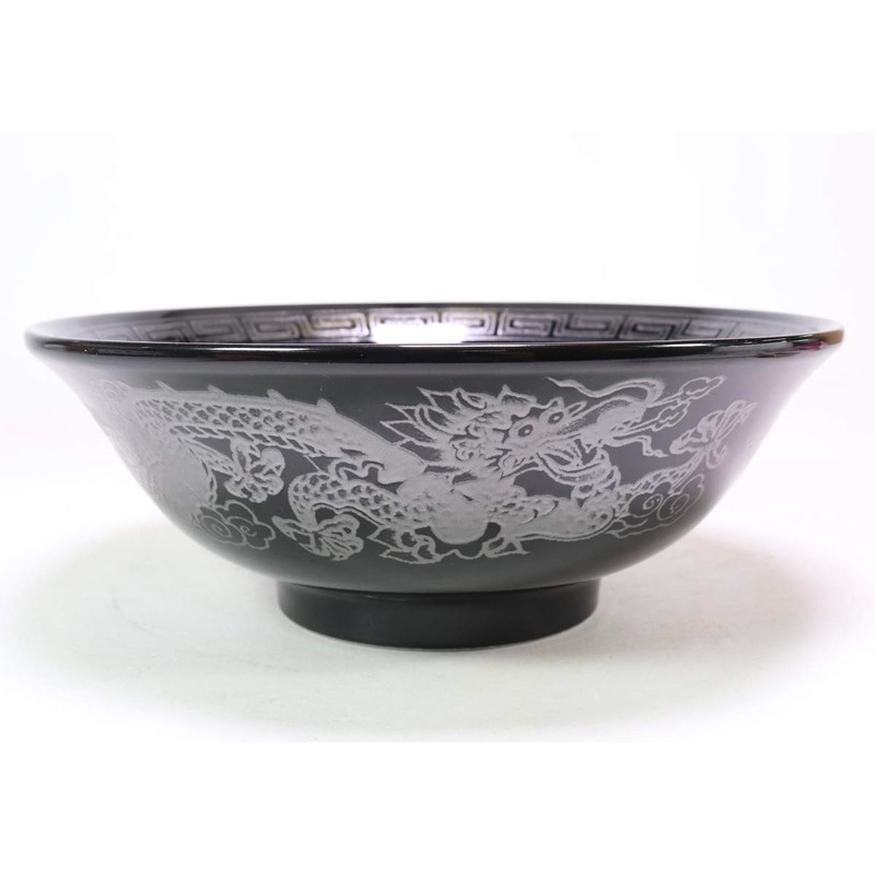 Chinese Single Item, Black Glazed Silver Dragon Crest 6.8 Shallow