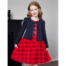 Arshiner Bolero Girls' Festive Cardigan, Children's Puff Sleeves, Shoulder Jacket with Button, Bolero Jacket for Communion Dress, Christening Dress, 5-14 Years, darkblue