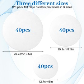 Meyeyaia 120pcs Thick Felt Plate Dividers,3 Sizes Round China Dish Storage Protectors Pads,Soft Felt Plate Protectors for Stacking and Packing Ceramic Cookware