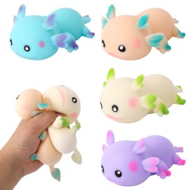 4pcs Mini Squeezable Axolotl Toys, Stretchable Axolotl Stress Balls Cute Animal Fidget Toys for Christmas Birthday Party Office Desk Fun