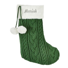 Things Remembered Evergreen Cable Stocking with Faux Fur Cuff (Free Customization), Luxury Christmas Stocking with Embroidered Name