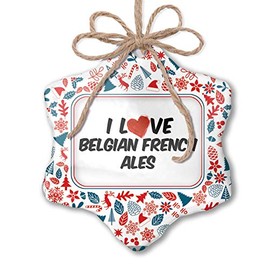NEONBLOND Christmas Ornament I Love Belgian French Ales Beer Red White Blue Xmas