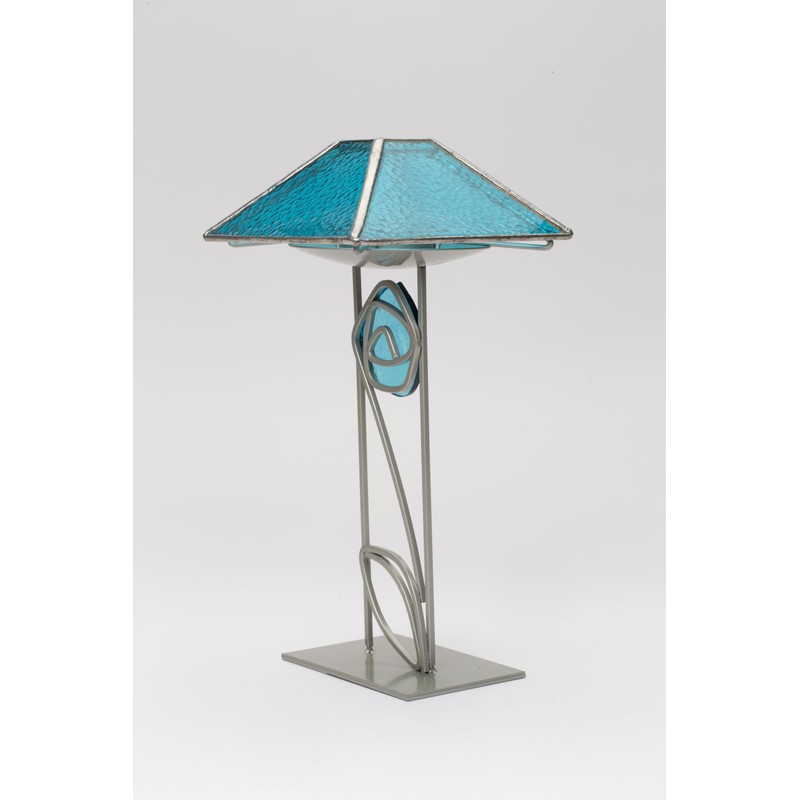 Modern Teal Blue Glass & Metal Tea Light Candle Holder,