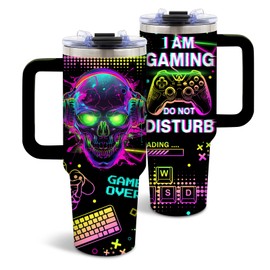 DUUV Gifts for Gamers, Gaming Gifts Tumbler for Men, Birthday Gaming Room Decor, Chrismas Cool Gamer Gift for Teen Boys, 40 Oz Tumbler with Handle Christmas Gift Black