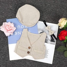 Bebé recién nacido Accesorios de fotografía Sombrero de caballero Pajarita de punto Fotografía de vestuario Ropa Gorra plana(Beige)