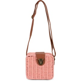 styleBREAKER Women's Braided Shoulder Bag in Bohemian Style, Rattan Look, Shoulder Bag, Crossbody Bag, Basket Bag 02012295, pink, bohemian