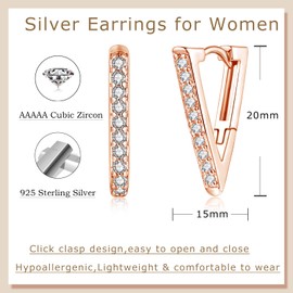 Estrellique Silver Hoop Earrings for Women, 925 Sterling Silver Hoop Earrings with Zirconia, Simple Cartilage Sleeping Earrings Jewellery, Hypoallergenic Triangle Shape Geometric Silver Hoop Earrings