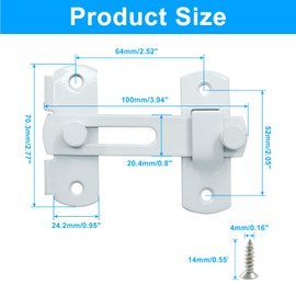 Dijedev 2 Packs Flip Latch Lock, 3.94"*2.77" Barn Door Latches, White Sliding Barn Door Lock Hardware Gate Latches, Bi-fold Door Lock, Stainless Steel Door Latches for Barn, Cabinet, Window, Closet