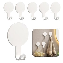ANJOBIBI Small-Scale Adhesive Towel Hooks with Shower, Bathroom, Kitchen, Robe, Towel, Coat, Waterproof & Rustproof Hook for Walls No Damage, Stainless Steel Sticky Hook - 6 Pack (White)