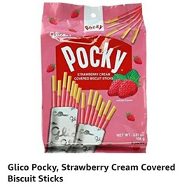 GLICO POCKY STRAWBERRY CREAM COVERED BISCUIT STICKS 3.81oz 9 PACKS A BAG