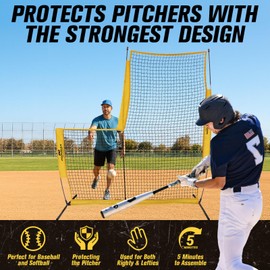 PodiuMax Baseball Softball Pitching Screen, 7x7FT Pitcher Protection Net with Upgrade Frame, Baseball Batting Pitching Net for Backyard Field Outdoor, Line Drive Protective L-Screen with Carry Bag