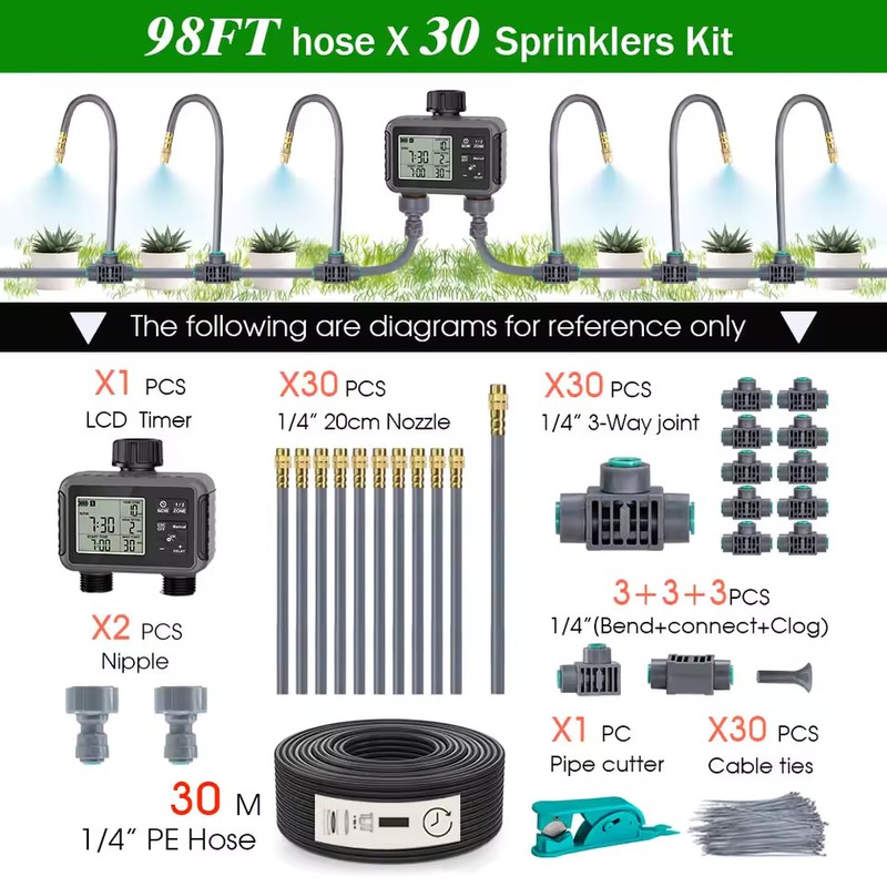 Dual-Zone Programmable Garden Misting & Irrigation Kit, 10/20/30m