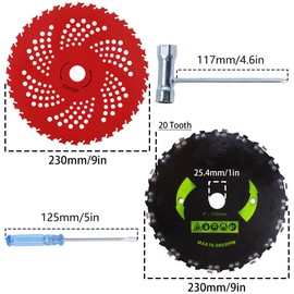 PLAXNS 9" x 36 Teeth Carbide Tipped Blades & 9" x 20T Chainsaw Tooth Cutter,Round Chainsaw Tooth Brush Blades with Universal Adapter Kit, fit for Brush Cutter, Trimmer, Weed Eater
