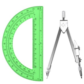 Tdfronien Students Geometry Math Set, Drawing Compass and 6 Inch Transparent Swing arm Protractor 180 Degree Math Protractor (Green)
