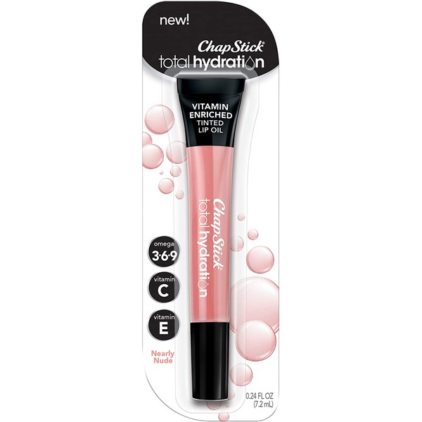 ChapStick Total Hydration (Nearly Nude Tint, 0.24 Ounce) Vitamin Enriched Tinted Lip Oil, Vitamin C, Vitamin E, Contains Omega 3 6 9