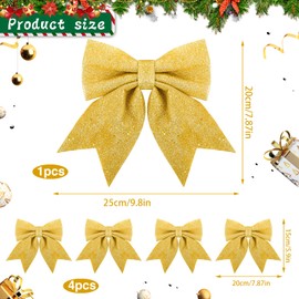 Wolkstello Bows Christmas Tree Gold, Pack of 5 XL Christmas Bows Glitter, Christmas Arch Large, Christmas Tree Decoration Bows for Christmas Wreath Gift Wedding Party Decoration