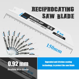 MUOZLOP 10 Pack 6 inch Reciprocating Saw Blades Set,18 TPI High Carbon Saw Blades,Metal Saw Blades with Organizer Case (10, 18TPI/150mm)